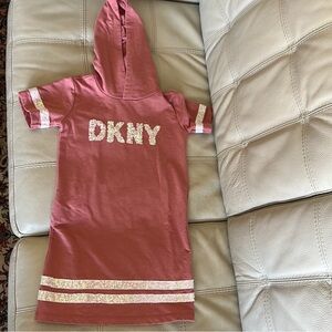 DKNY Hoodie Pink Dress with Sequins Short Sleeve Size 7